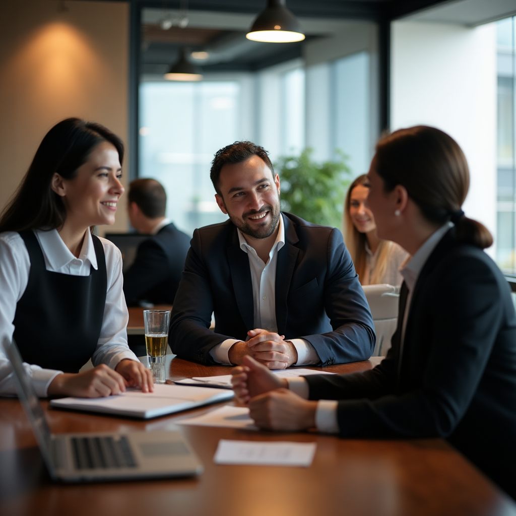 Equipo de consultores financieros en oficina moderna de Santiago