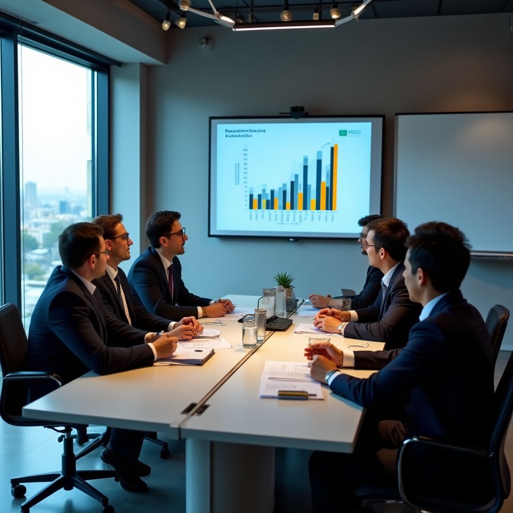 Finanzas corporativas con equipo de ejecutivos
